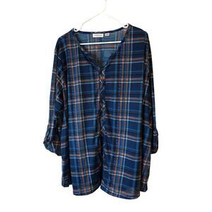 I.b.diffusion Plaid 3/4 Sleeve Top 3X